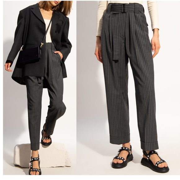GANNI pinstripe pleated trousers High Waist NWT EU 36 US 4 - Picture 1 of 11